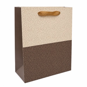 Pungă Cadou 18x10x23 cm, Model Maro și Crem, cu Mâner Textil, 12 Buc/Set, KRM5351.5