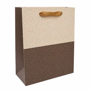 Pungă Cadou 18x10x23 cm, Model Maro și Crem, cu Mâner Textil, 12 Buc/Set, KRM5351.5
