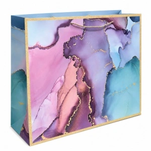 Pungi Cadou - 59 x 44 x 17 cm - Premium Mari din Carton Gros cu Fund Dublu, Set 12 Bucăți, 4 Modele Abstracte cu Accente Aurii, Mânere Textile Rezistente – KRM5368A - Img 3