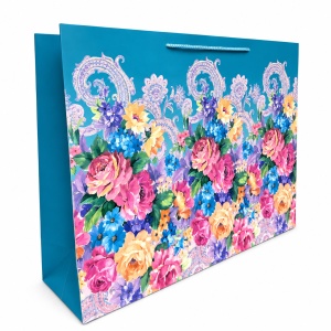 Pungi Cadou - 59 x 44 x 17 cm - Premium Mari din Carton Gros cu Fund Dublu, Set 12 Bucăți, 3 Modele Abstracte cu Accente Aurii, Mânere Textile Rezistente – KRM5368B.FLORAL - Img 2