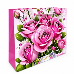 Pungi Cadou Premium 38 x 32 x 12 cm, Carton Gros cu Fund Dublu, Set 12 Bucăți, 4 Modele Florale Elegante, Mânere Textile Rezistente – KRMP077.FLORAL - Img 3