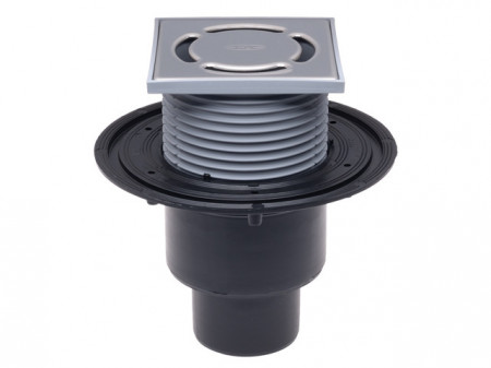 Sifon de pardoseala HL310N.2 cu flansa cu iesire verticala DN50/75/110, cu gratar inox 123x123mm/115x115 mm