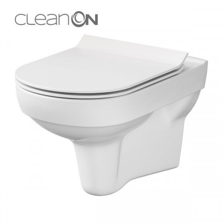 Set format din vas wc suspendat Cersanit City CleanOn si capac slim Soft-close cu demontare rapida