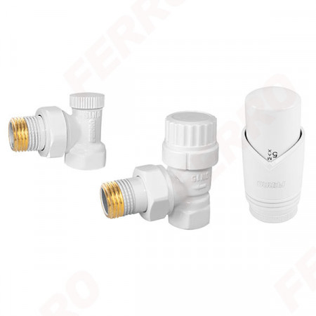 Set robineti radiator design tur/retur coltari 1/2" cu cap termostatic Ferro ZTM31 diverse culori