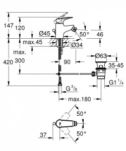 23754000 Baterie bideu Grohe Bauflow schita tehnica