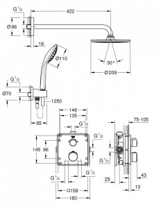 34734000  Sistem de dus incastrat Grohe Grohtherm Perfect Rainshower Cosmopolitan 210
