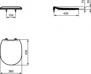 E772401 Capac wc slim Ideal Standard Connect cu inchidere lenta schita tehnica 