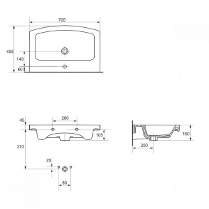 K102-015 Lavoar pentru mobilier Cersanit Easy, 70 cm schita tehnica 