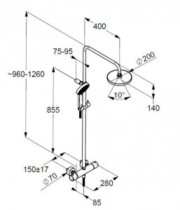 6609505-00 Sistem de dus Kludi A-qa cu baterie cu termostat, Dual Shower-System schita tehnica 