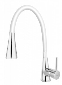 BZA42W alb  Baterie bucatarie Ferro Zumba II cu pipa flexibila