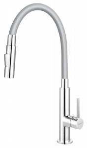 BZA43S GRI  Baterie bucatarie Ferro Zumba Slim 2F cu pipa flexibila