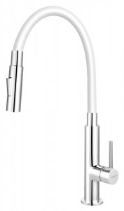 BZA43W ALB  Baterie bucatarie Ferro Zumba Slim 2F cu pipa flexibila