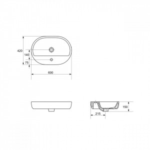 Lavoar pe blat Cersanit Caspia oval, 60 cm - Img 2