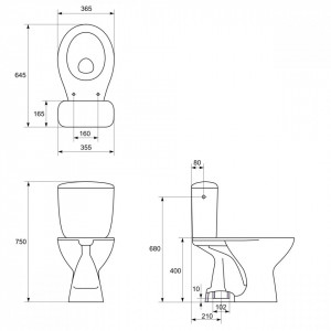 K08-029-EX1  Set wc stativ vertical compact Cersanit President cu rezervor si capac schita tehnica