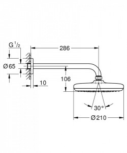 Brat de dus cu palarie fixa Grohe Tempesta 210, crom - Img 2