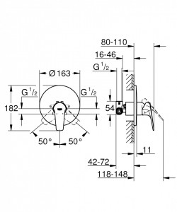 29112000  Bateria Grohe BauFlow pentru dus ingropata schita tehnica