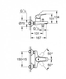 23756000 Baterie Grohe BauFlow pentru cada-dus schita tehnica 