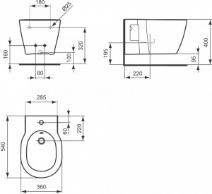 E799701  Bideu suspendat Ideal Standard Connect schita tehnica 