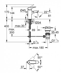 23751000 bateri epentru lavoar bauflow grohe schita tehnica 