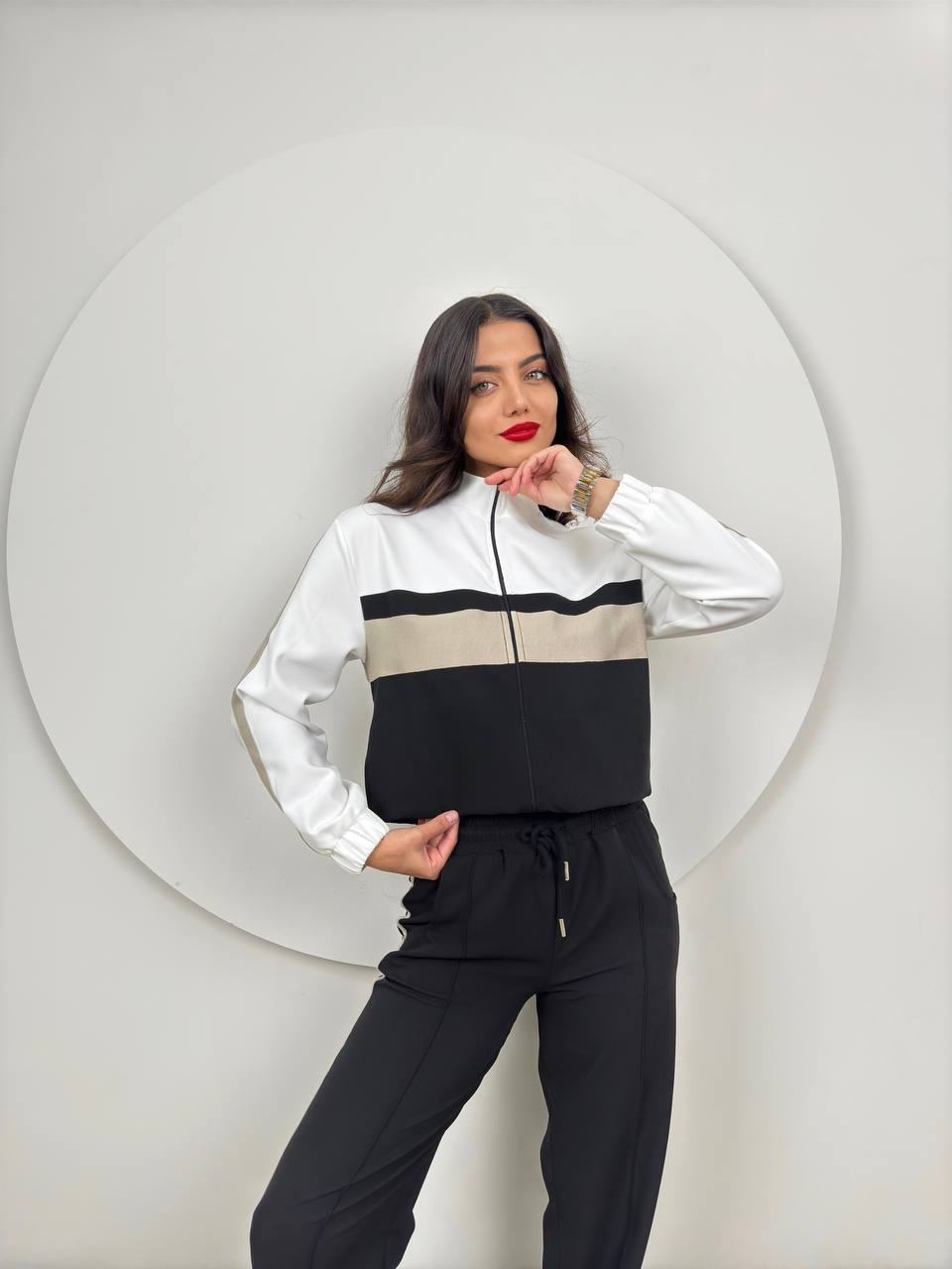 Compleu casual dama alb cu negru