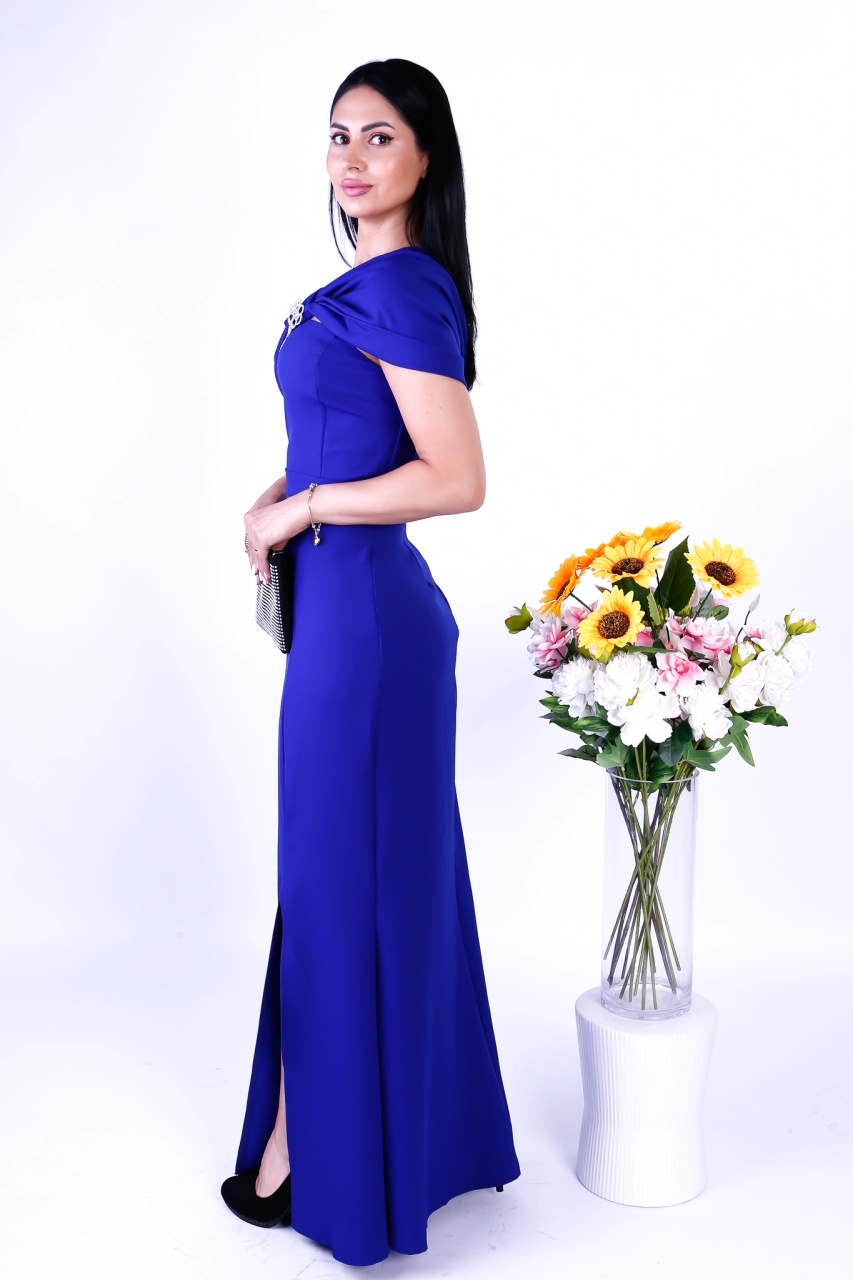 Rochie Albastra Elisee Elegantă Lungă cu Broșă – Stil Glamour - 2 | YEO