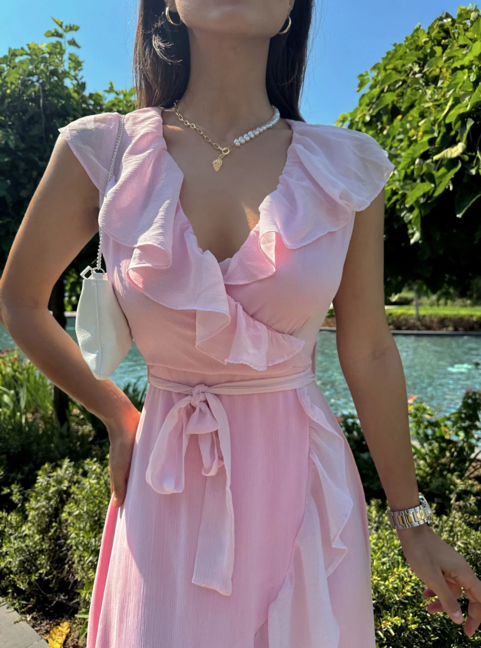 Rochie ALESSIA cu volane si cordon in talie