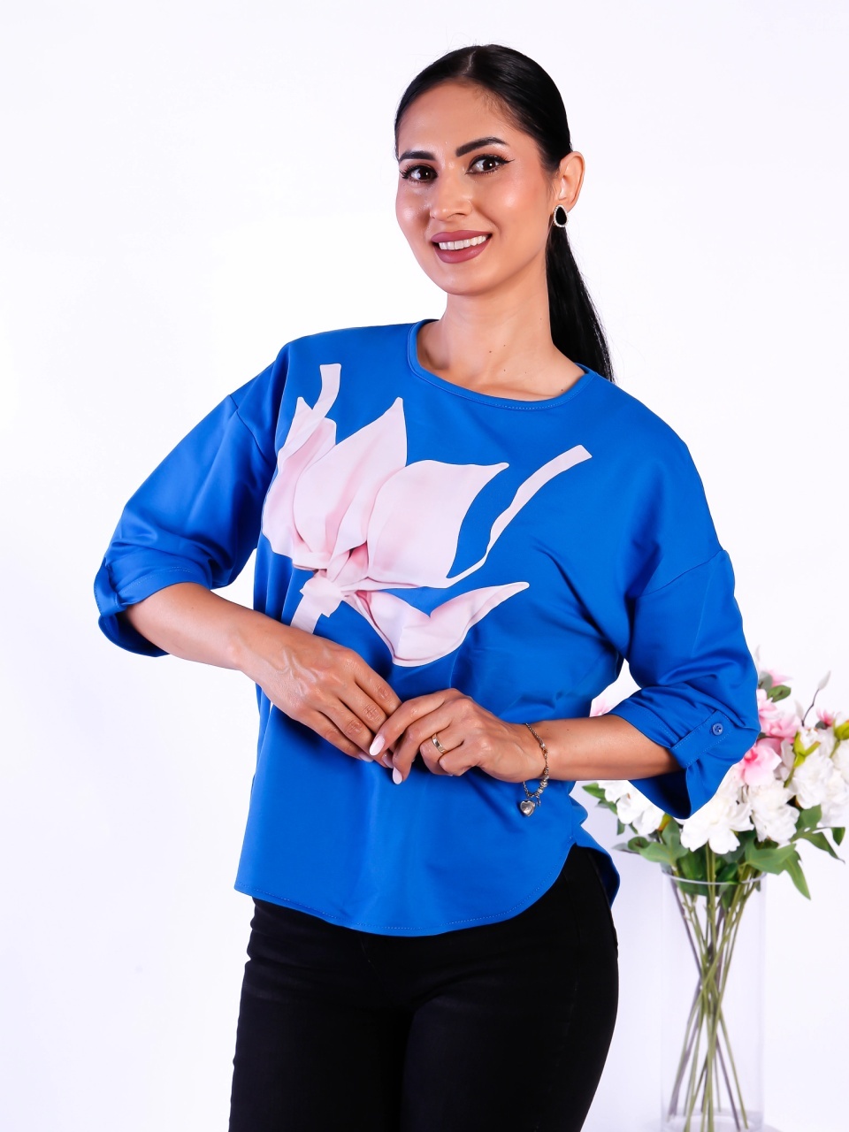 Bluza dama Irina oversize albastra - 2 | YEO