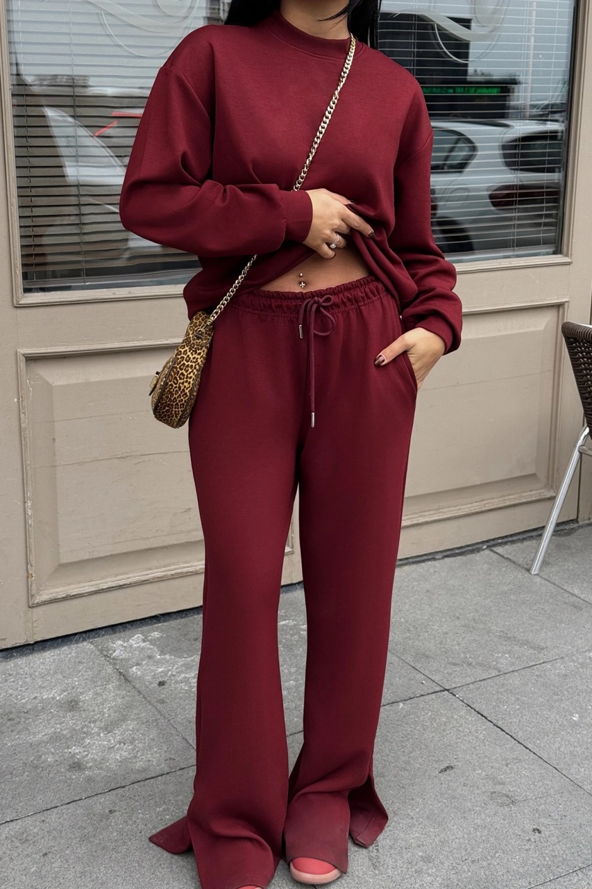 Compleu casual dama burgundy - 2 | YEO
