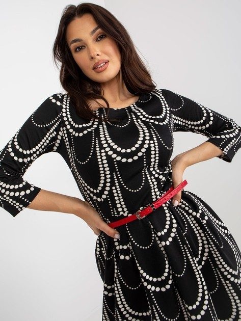 Rochie dama midi AMIRA negru accesorizata la bust - 2 | YEO