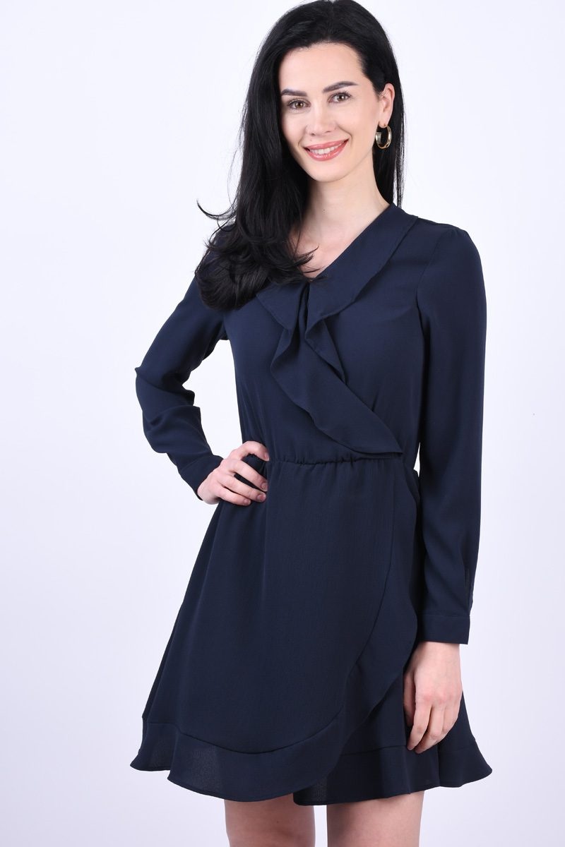 Rochie dama OBJECT scurta cu maneci lungi bleumarin - 1 | YEO