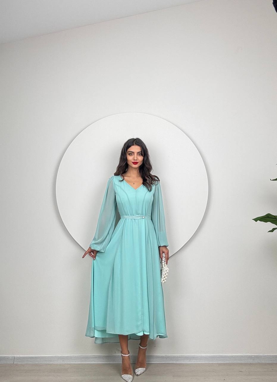 Rochie eleganta cu maneci din dantela albastru