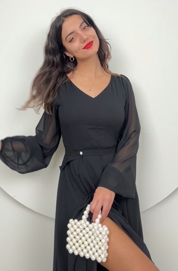 Rochie eleganta cu maneci din dantela neagra - 2 | YEO