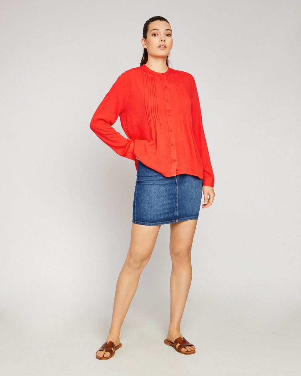 Bluza dama ICHI cu butoni falsi rosu - 1 | YEO