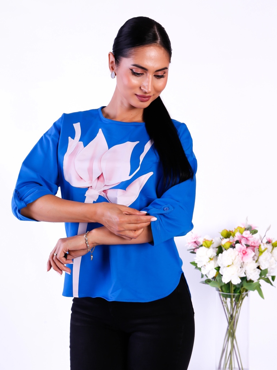 Bluza dama Irina oversize albastra - 3 | YEO