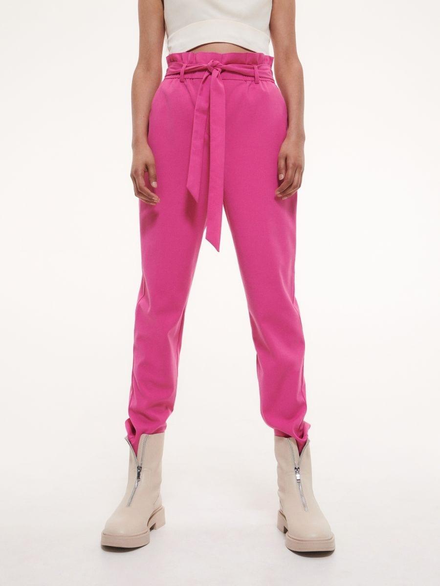 Pantaloni Dama Office Pieces Roz cu curea - 1 | YEO
