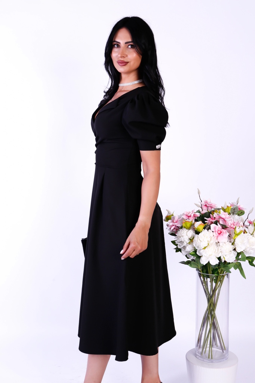 Rochie damă elegantă neagră Gabriela – croi clasic pentru ocazii speciale - 3 | YEO