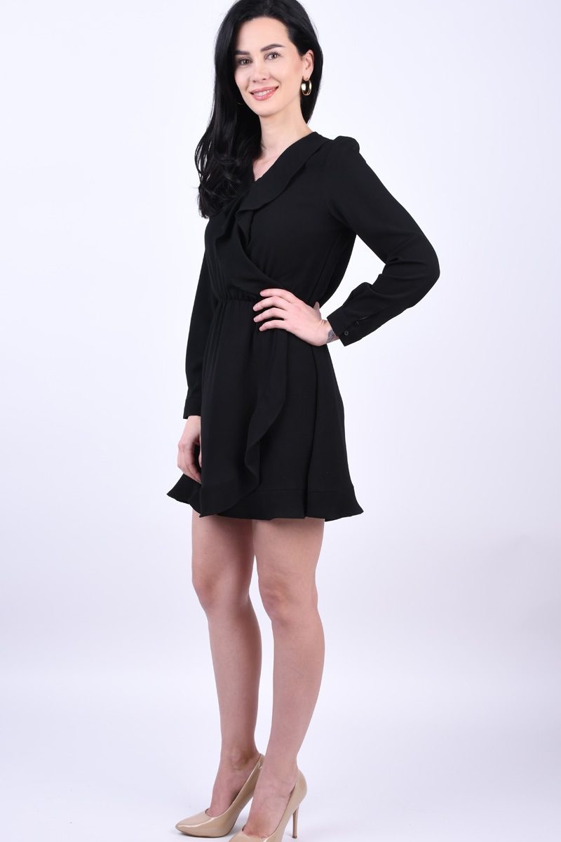 Rochie dama PIECES scurta cu maneci lungi neagra