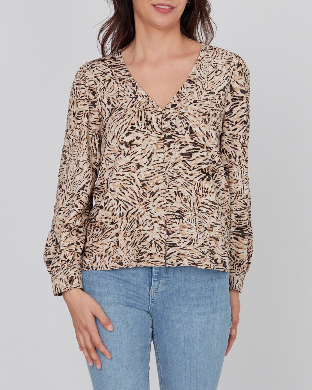 Bluza dama ELA bej cu imprimeu negru