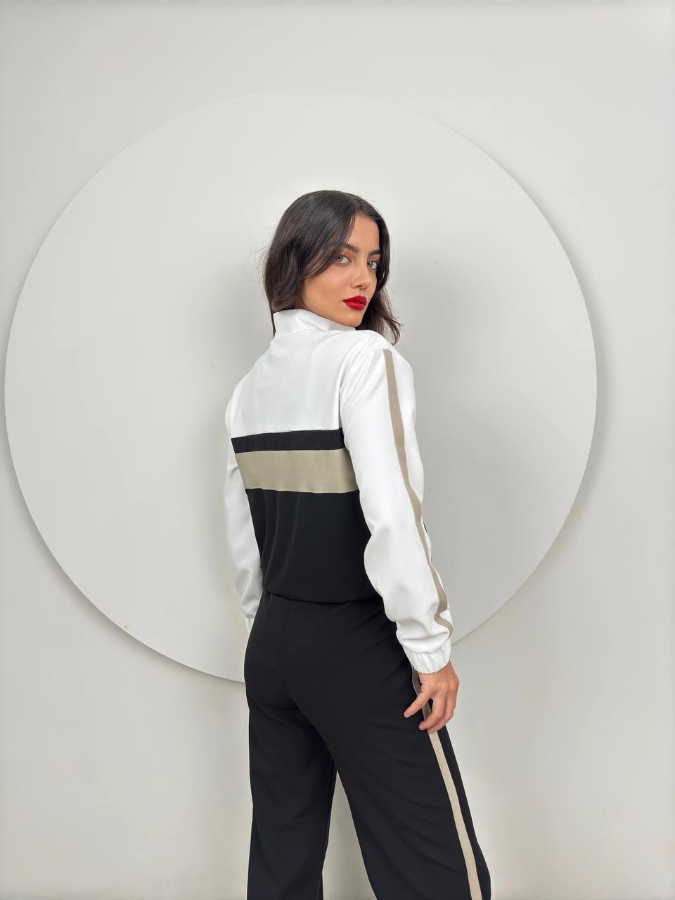 Compleu casual dama alb cu negru - 1 | YEO