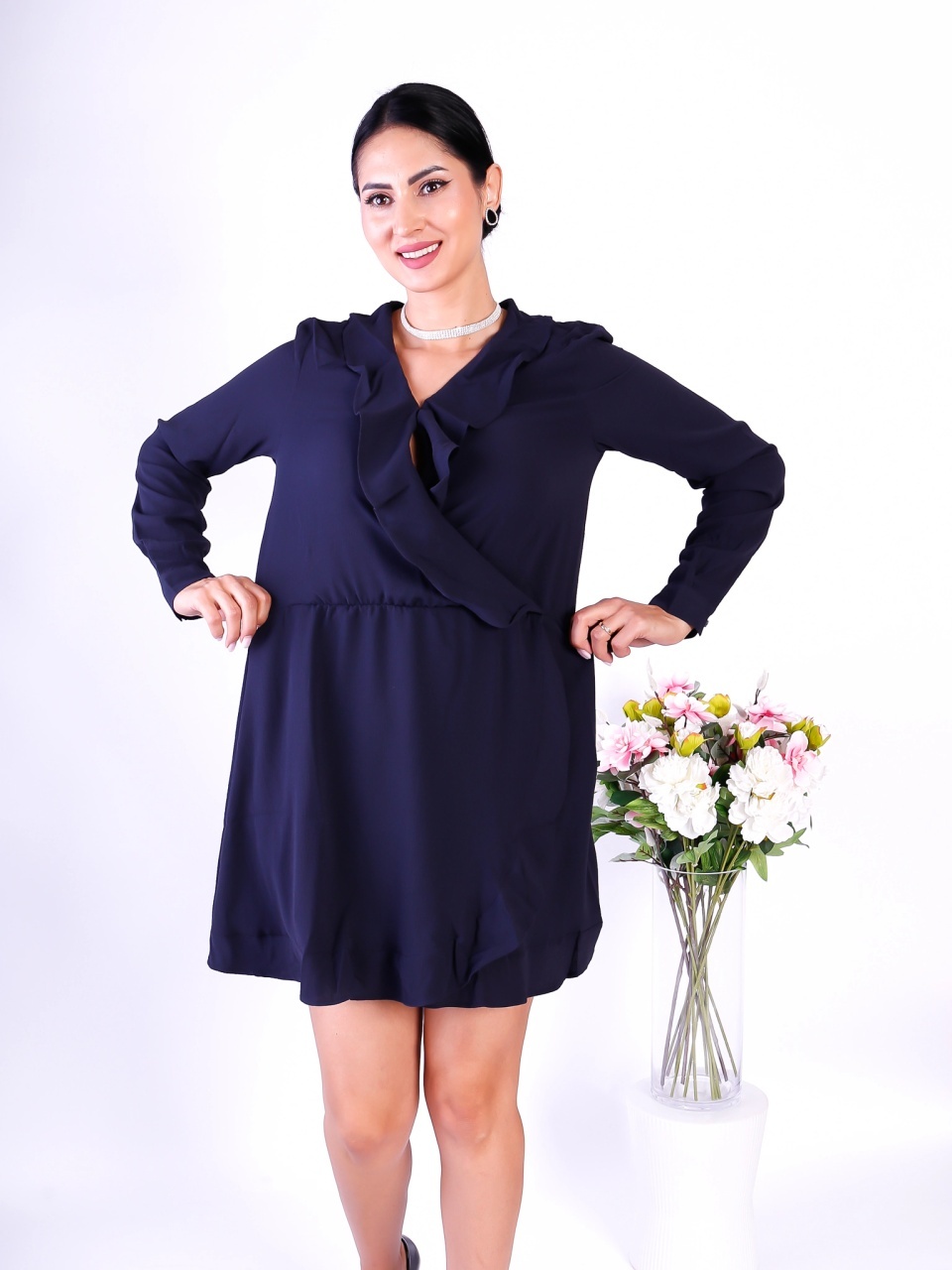 Rochie dama OBJECT scurta cu maneci lungi bleumarin - 3 | YEO