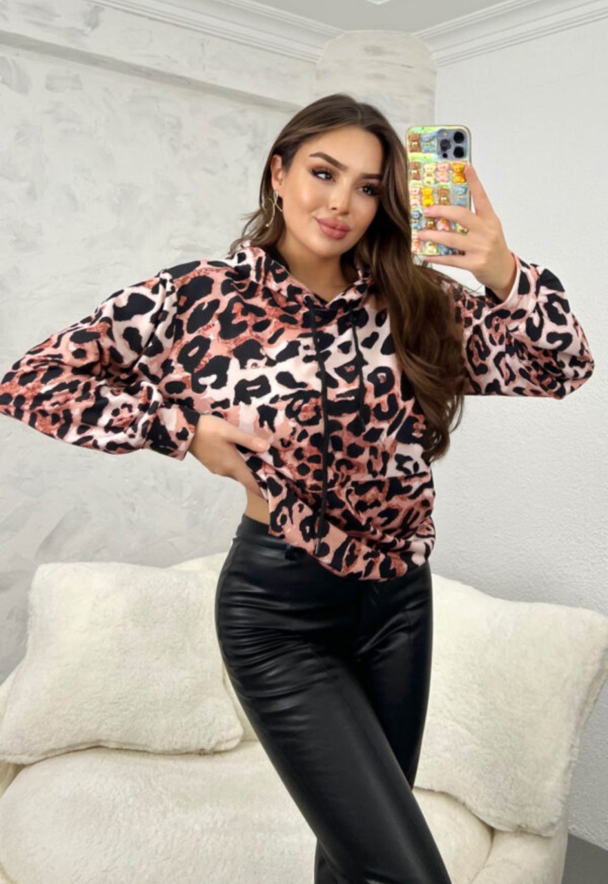 Hanorac dama cu gluga animal print