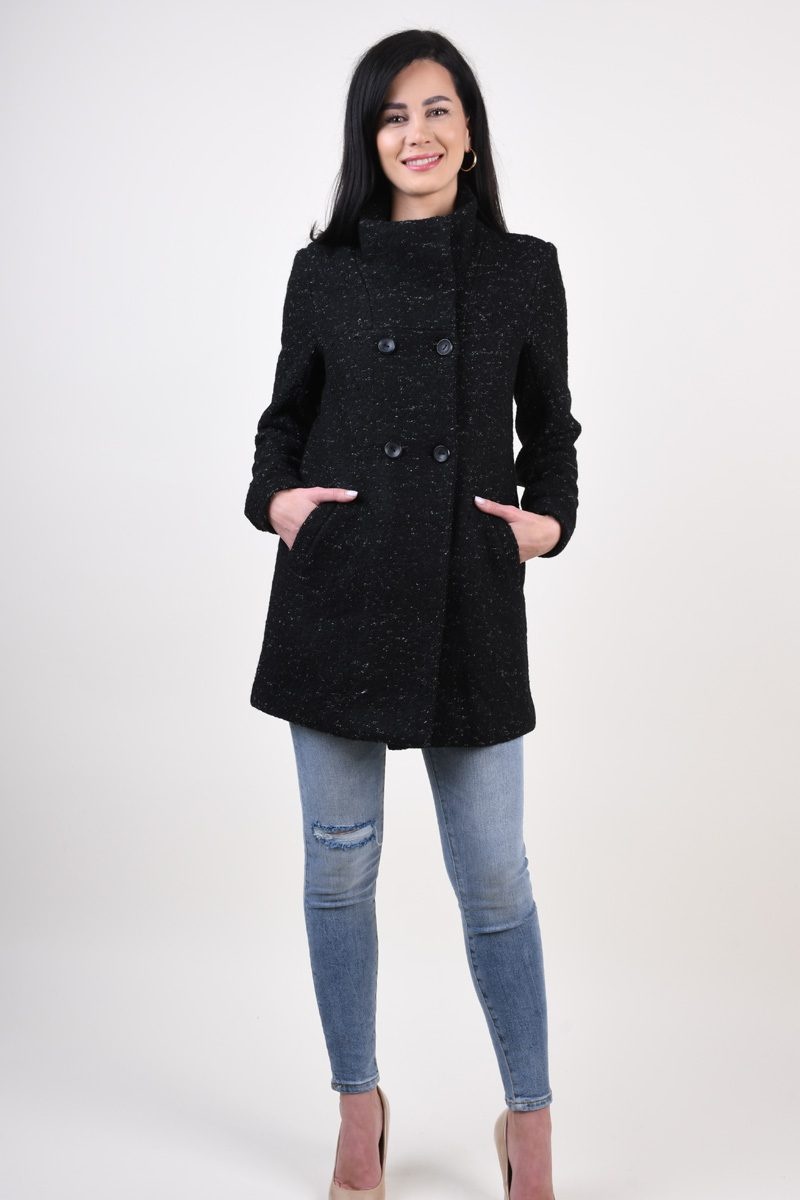 Palton dama ONLY negru din lana cu guler - 1 | YEO