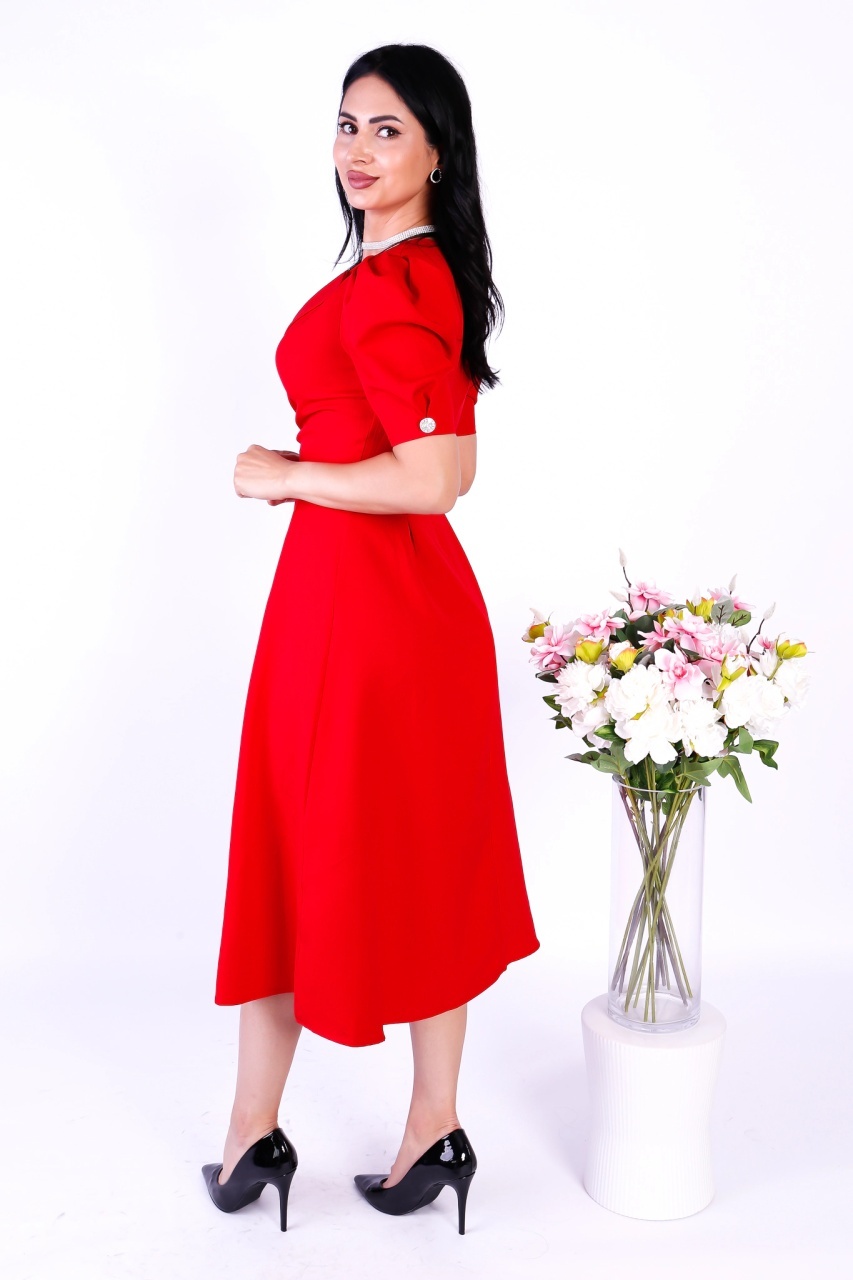 Rochie damă elegantă rosie Gabriela – croi clasic pentru ocazii speciale - 2 | YEO