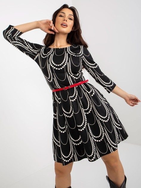 Rochie dama midi AMIRA negru accesorizata la bust