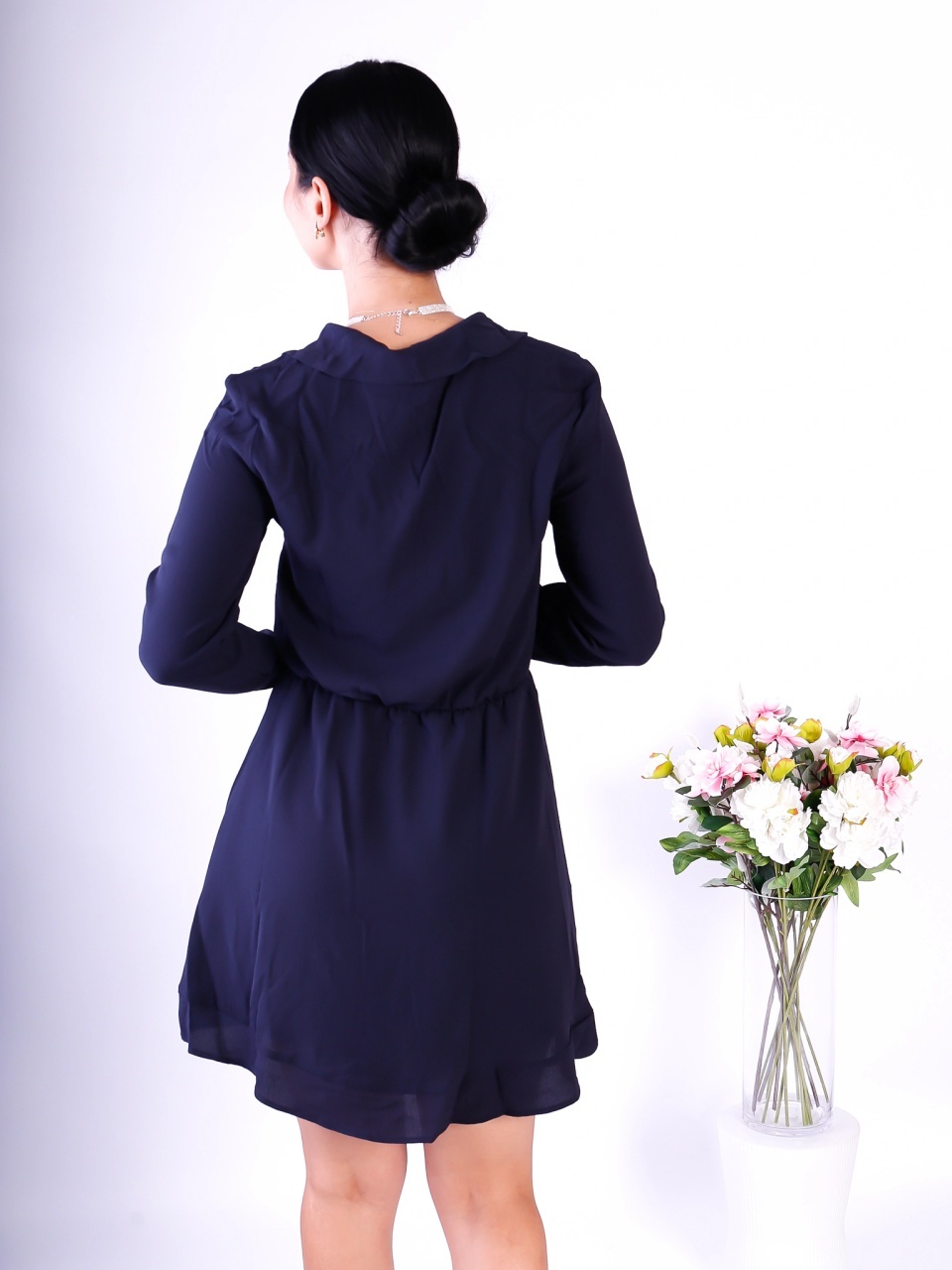 Rochie dama OBJECT scurta cu maneci lungi bleumarin - 4 | YEO