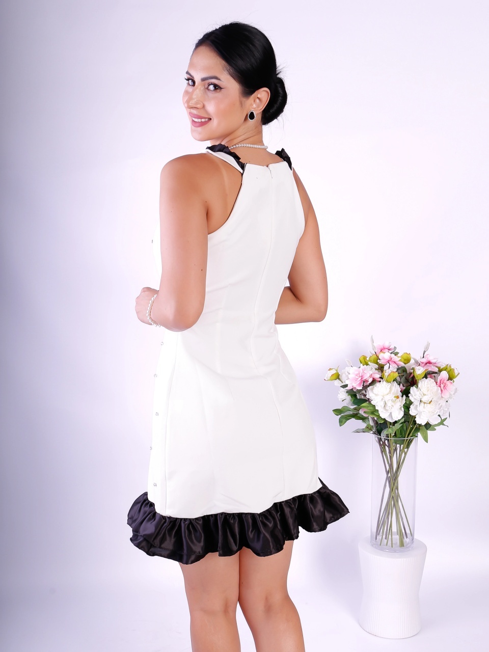 Rochie Isabella scurta accesorizata cu pietricele alb - 3 | YEO