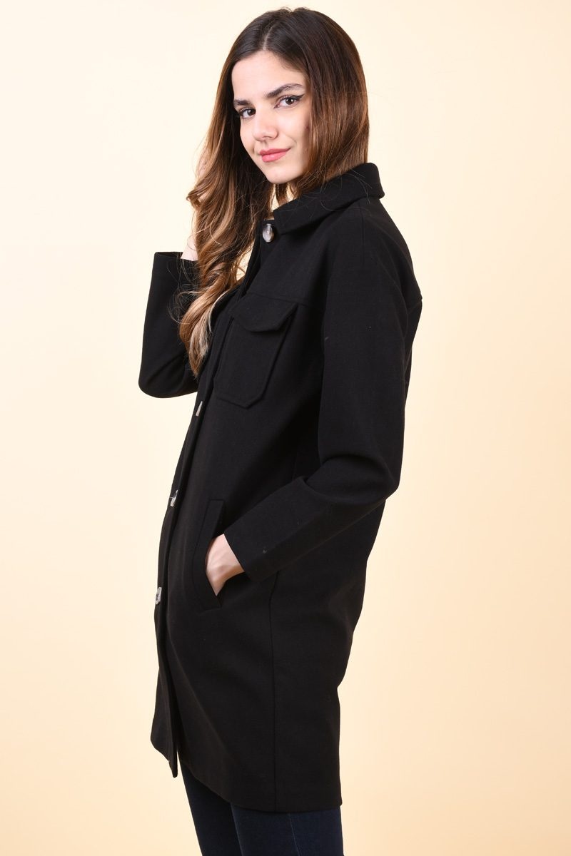 Palton dama DESIRES negru cu buzunare laterale - 1 | YEO