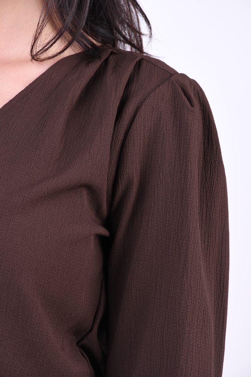 Rochie dama AMBER maro cu maneca lunga - 2 | YEO