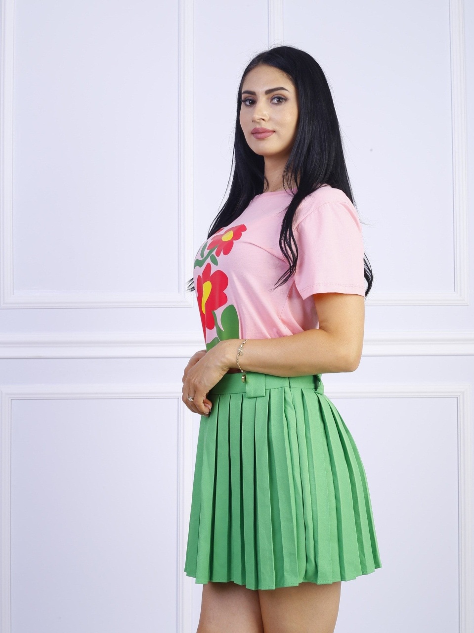 Fusta dama eleganta plisata verde - 1 | YEO