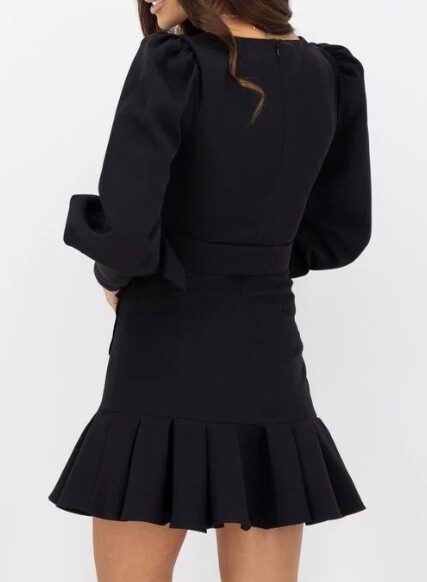 Rochie dama KING&CLOWNS neagra cu maneci bufante si accesoriu la bust - 2 | YEO
